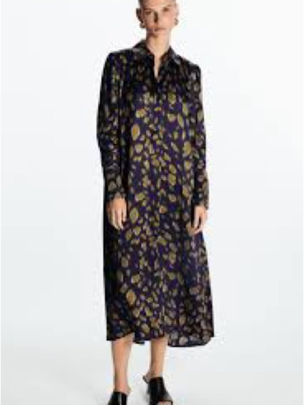 COS Navy and Tan Abstract midi dress 4